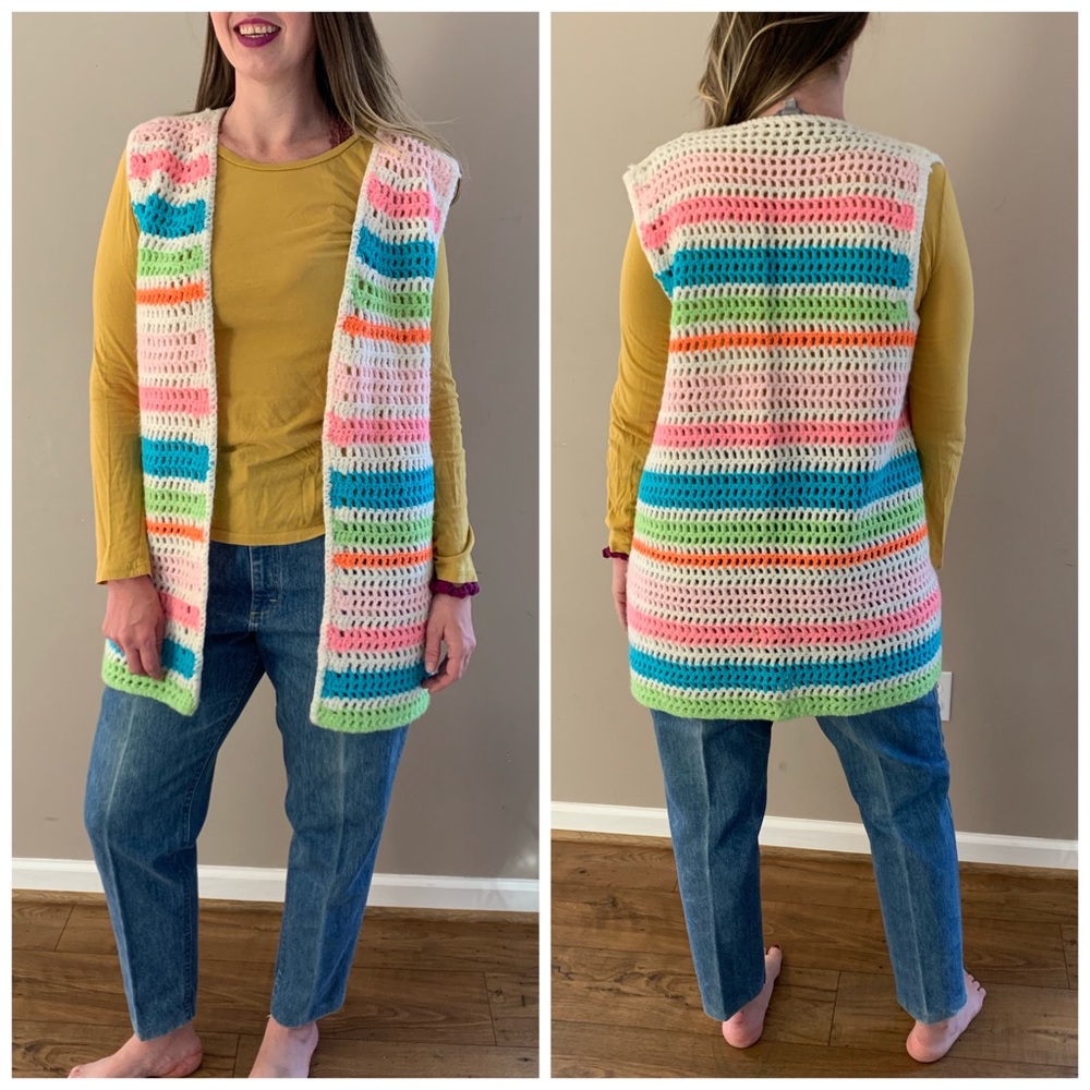 Vintage cottage core granny square knit vest